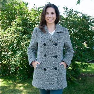 LL Bean Black and White Houndstooth Peacoat Jacket